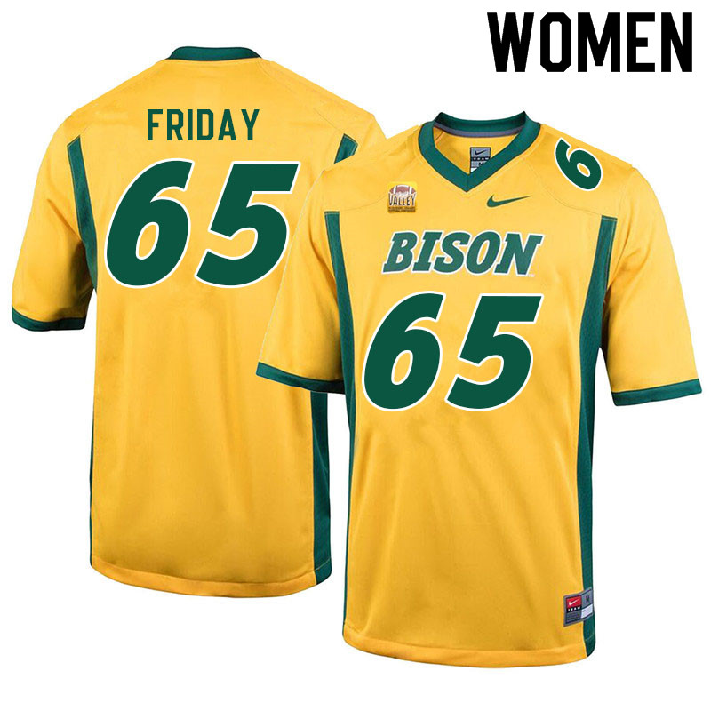 Women #65 Bryce Friday North Dakota State Bison College Football Jerseys Sale-Yellow - Click Image to Close